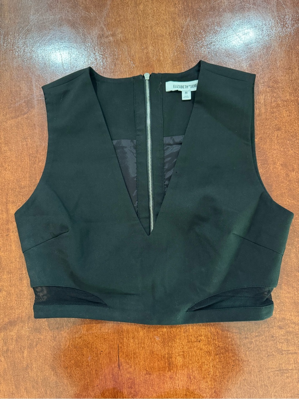 Elizabeth and James Black Deep V Zip-Front Crop Top
